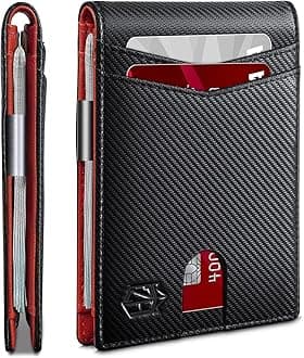 Zitahli Slim Wallet for Men-Leather Money Clip Mens Wallets-RFID Blocking Front Pocket Bifold Wallet-Minimalist Credit Card Holder with Gift Box, Modern Black Red, Modern