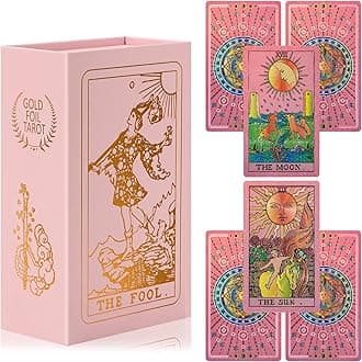Tarot Cards for Beginners Pink Tarot Cards with Guide Book Gold Foil with Meanings on Them 78 Classic Origina Waterproof Rider Waite Taro Deck Fortune Telling Game（Pink）
