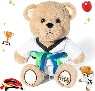 Hopearl Taekwondo Bear Karate Stuffed Animal Toy with Detachable Taekwondo Uniform and 6 Alternative Color Belts 1-10th Gup, Plush Toy Gifts for Kids Taekwondo Lovers Boys Girls, 10''