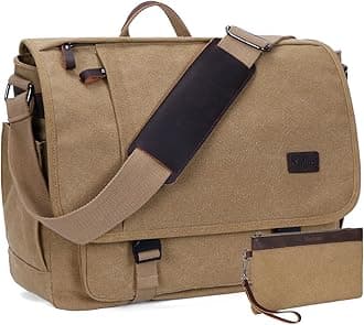 Nerlion Messenger Bag for Men 17-17.3 Inch Laptop Bag Canvas Water-resistant Computer Bag Shoulder Bag Work Briefcase Bookbag for College (Brown)