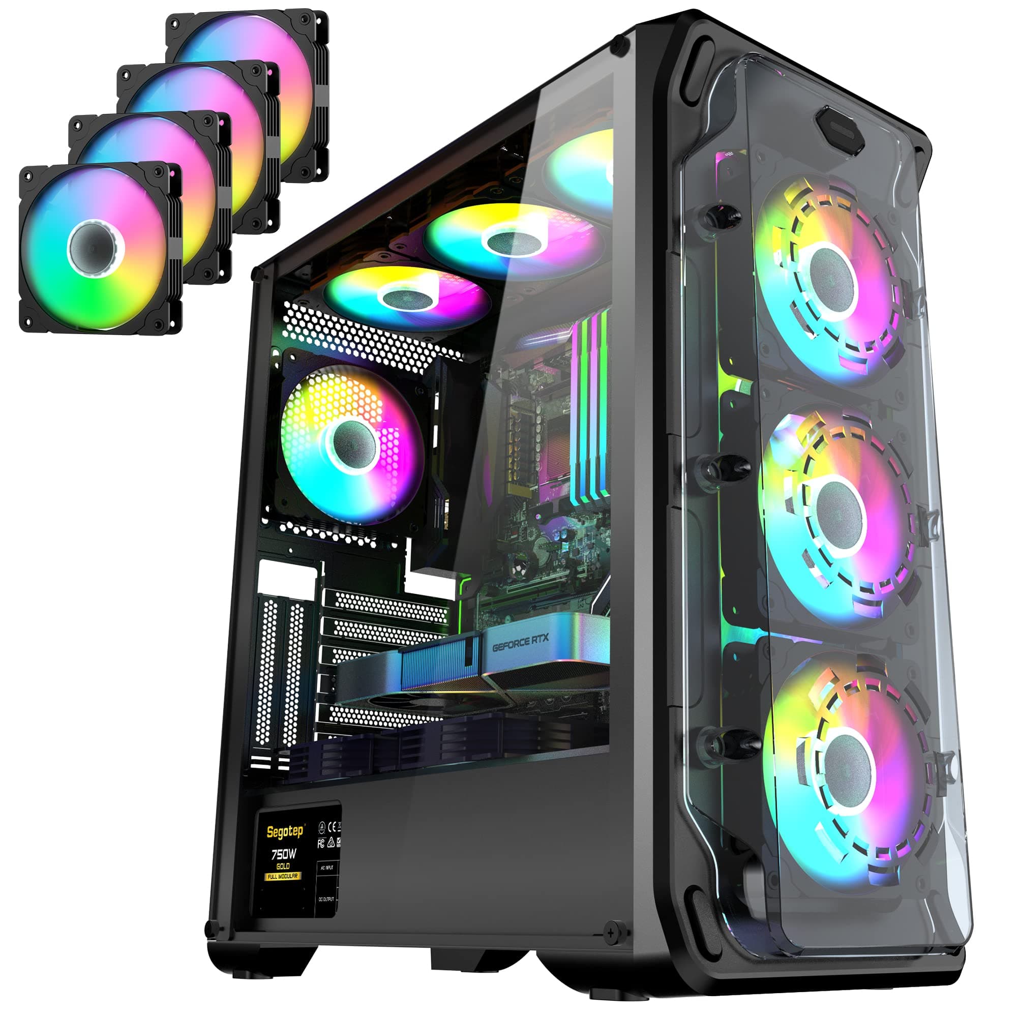 Segotep PC Computer Case ATX Mid-Tower Gaming Case with 4 x 120mm ARGB Fans, Support 360mm Radiator with Tempered Glass Side Panel and Cable Management System