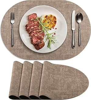 Placemats Set of 4 Non-Slip, Heat Resistant Oval Faux Leather Place mats Double Layer, Waterproof Table Mats Easy to Clean for Kitchen Dining Room Coffee Office Table, Apricot