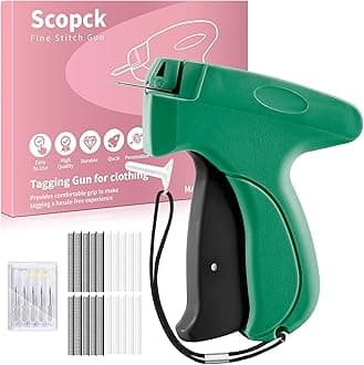 Stitch Gun for Clothes - Handheld Stitch Tag Gun Quick Clothing Fixer - Tagging Gun - Sewing Kit Includes 6 Needle, 1000 Black Fasteners & 1000 White Fasteners (Green, Black)