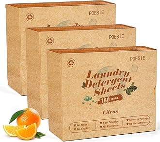 Poesie Laundry Detergent Sheets Citrus Scent 3 Pack 480 Sheets 240 Loads Zero Plastic Portable Green Package Liquid Less HE Washing Detergent Strips for Save Place Traveling