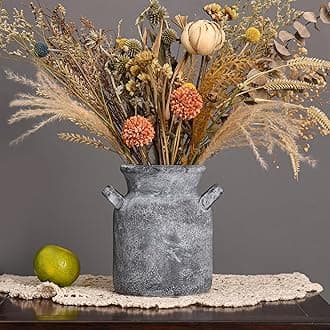 Quoowiit Ceramic Rustic Farmhouse Vase, Distressed Decorative Flower Vases for Home Decor, Ideal Shelf Decor, Black Boho Vase for Living Room Bedroom Kitchen Office Centerpiece Table Decorations