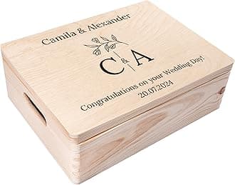 Personalized Wooden Storage Box Wedding Box | 15.8x11.8x5.5in (+-0.5) | Multiple Choice | Hinged Lid Handles Engraving | Gift Box | Rough UNSANDED Keepsake Souvenir Chest