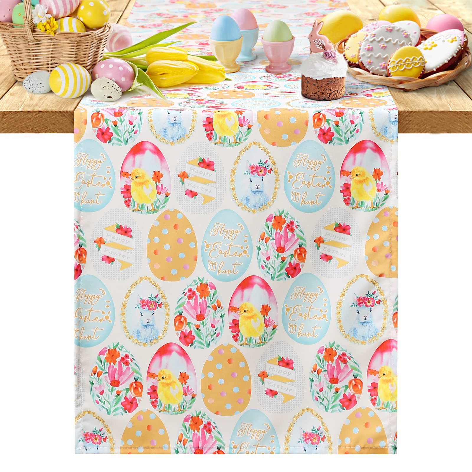 B-COOL Easter Table Runner Spring Printed Rectangle Egg Table Runners Holiday Ornaments for Easter Table Decorations 13x84 inch Easter Yellow