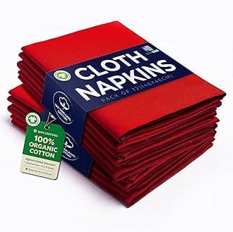 Cotton Cloth Napkins - Pack of 12 Red Table Napkins - 100% Cotton Reusable Large Fabric Napkins 46 x 46 cm for Christmas Table (Red)
