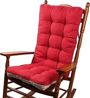 KGPLOME 18 in Jumbo Rocking Chair Cushions with Ties,Non-Slip Durable Linen Pads Thick Padding and Tufted Design for Living Room Rocker (Red, Set of Seat & Back Cushion)