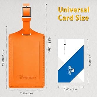 Travelambo 8 Pack Luggage Tags Faux Leather for Suitcases Travel Bag Labels Travel Accessories Essential with Protection Cover ID, Orange, One Size, Elegant and Vibrant