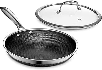 Hybrid Nonstick 25 cm Frying Pan with Tempered Glass Lid, Stay-Cool Handle, Dishwasher and Oven Safe, Induction Ready, Compatible with All Cooktops