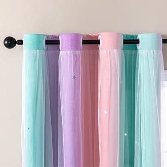 XiDi Curtains for Bedroom Decor, RainbowPink Purple Green 42/84/1