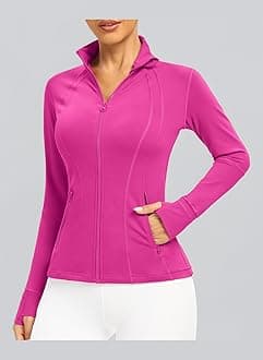 QUEENIEKE Women's Slim Fit Running Jackets - Long Sleeves Athletic Workout Gym Tops with Back Mesh Vent & Thumb Holes