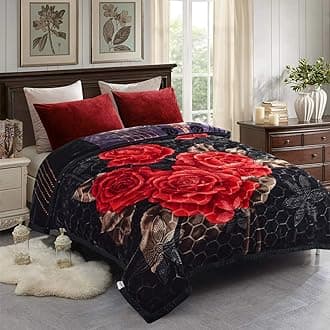 JML Fleece Blanket King Size 85" x 93", 10 Pounds Heavy Korean Style Mink Blanket - Soft and Warm, 2 Ply A&B Printed Raschel for Winter, Black Floral