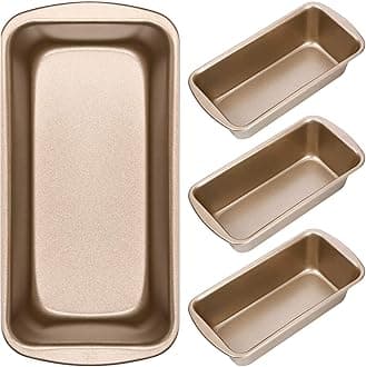 Patelai 4 Pack Small Loaf Pans for Baking Bread Non Stick Bread Pan Rectangle Baking Tray Toast Mold(Gold,7.2 x 3.7 Inch)
