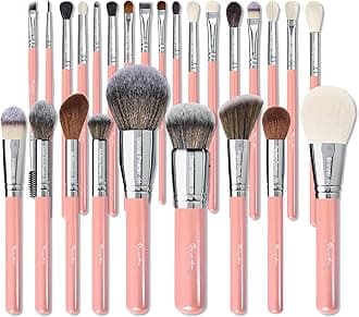 Bueart Design Makeup Brushes Set 26pcs Real Natural Goat Hair Professional labeled Foundation Face Blending Blush Concealers Eyeshadow Brush Set(26Pcs Pearl Pink)