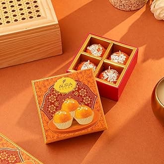 AuraDecor Traditional Ladoo Candles for Festive Gifting, Home Decor, Diwali Gift Set (Ladoo Candles, 4, Count)
