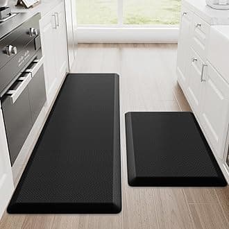 StepRite Kitchen Mats, 2PCS Kitchen Rugs, Cushioned Anti Fatigue Kitchen Mats for Floor, Non-Slip Standing Desk Mat, Waterproof Kitchen Rug Set for Kitchen, 20" x 32"+20" x 48"-Full 1 inch Thick,Black