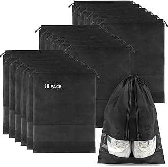 18 Pack Shoe Bags for Travel, Large Travel Shoe Bags for Packing with Clear Window, Dustproof Drawstring Travel Shoe Storage Bags Travel Essentials for Men & Women, Black