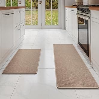 Kitchen Mat Set of 2 PCS, Cushioned Non Slip Rugs for Kitchen Floor, Absorbent Runner Comfort Standing Mats Washable for Kitchen,Floor，Office, Home （Brown 17x30+17x59）
