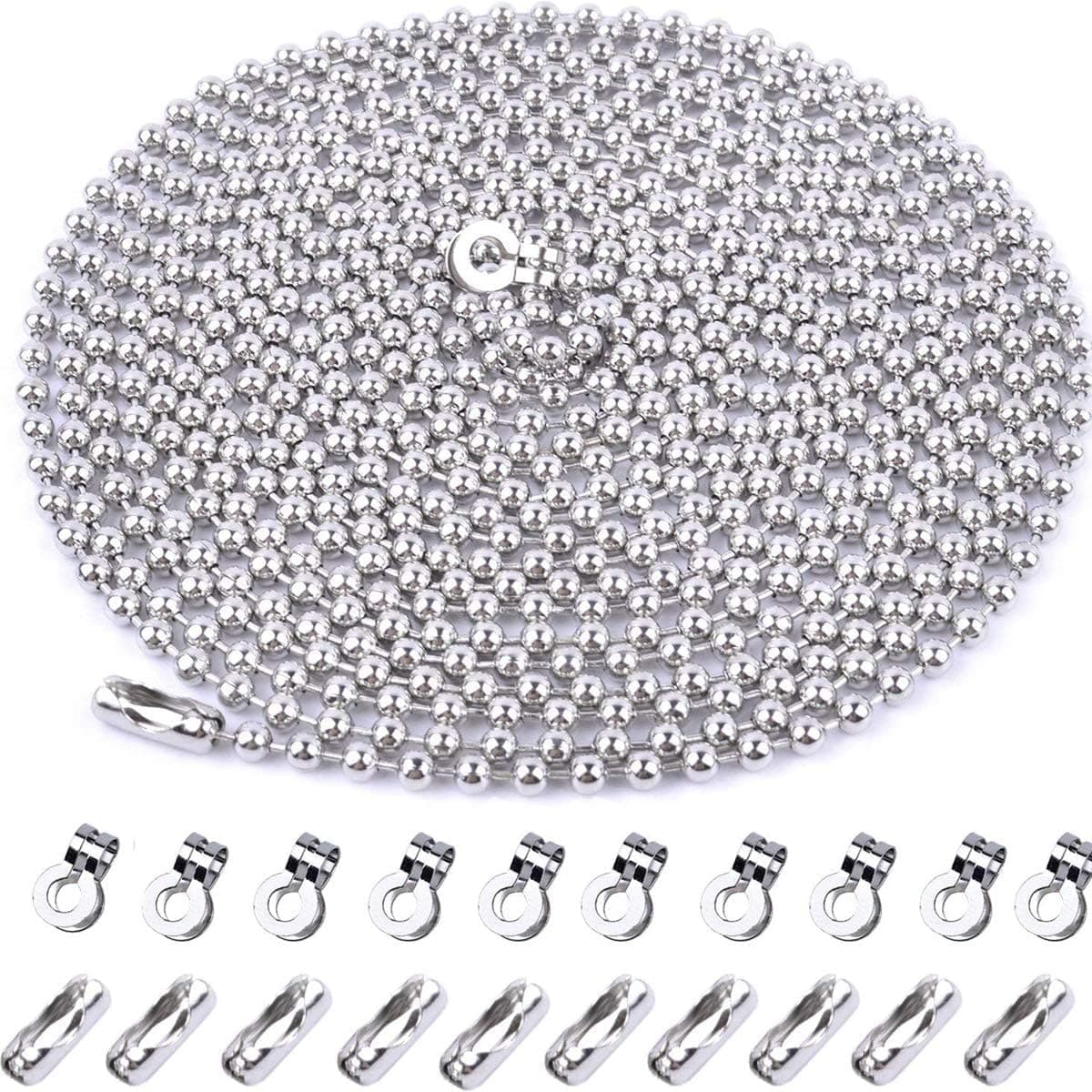 4.5mm Diameter Beaded roller chain pull chain extension with connector 13 Feet with 20 Matching Connectors