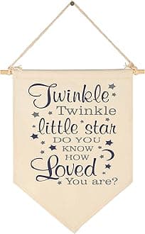 Twinkle Twinkle Little Star, Do You Know How Loved You are-Canvas Hanging Pennant Flag Wall Sign Decor Gift for Baby Kids Girl Boy Nursery,Kids Room Playroom Decor