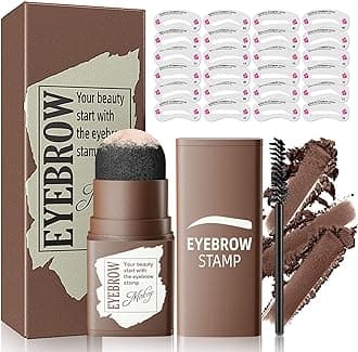Eyebrow Stamp and Eyebrow Stencil Kit, Eyebrow Powder with 24 Reusable Eyebrow Stencils Kit for Beginners to Natural Brow, 1 Step Brow Stamp Kit Smudge-Proof & Long-lasting & Waterproof (Dark Brown)