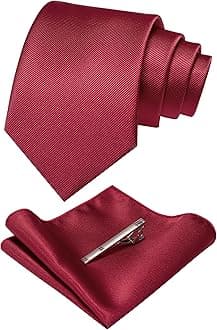 JEMYGINS Solid Color Formal Necktie and Pocket Square Tie Clip Sets for Men