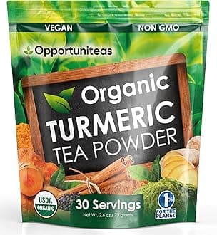 Opportuniteas Organic Turmeric Tea Powder - Matcha Green Tea, Turmeric, Cinnamon, Ginger, Black Pepper - Natural Joint Support - Vegan & Non-GMO - 30 Servings