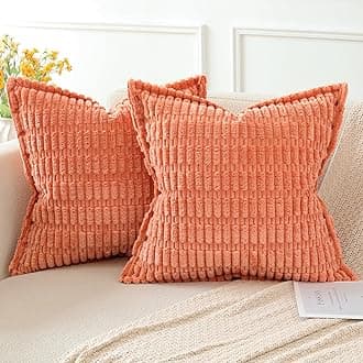 Artscope Coral Cushion Covers Set of 2 Corduroy Decorative Square Striped Pillowcase with Stitched Edge Pillow Covers 55x55cm for Home Decor Sofa Bedroom Car