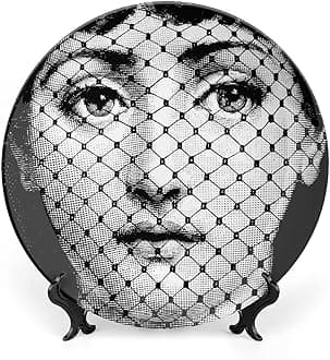 Lina Cavalieri Plate, Fornase Decorative Plate Face Makeup Plate Wall Hanging Decoration,Including Bracket and Special Spring Hook,Style-1,6inch