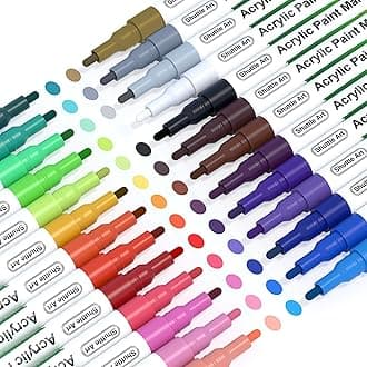 Paint Pens, 26 Colors Acrylic Paint Markers, Low-Odor Water-Based Quick Dry Paint Markers for Rock, Wood, Metal, Plastic, Glass, Canvas, Ceramic