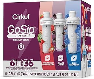 GoSip Flavored Water, Makes 36 Energy Drinks. No Sugar, 0 Calories. Flavored Water for Everyday Energy. With Caffeine & B-Vitamins (Black Cherry, Blue Raspberry, Strawberry Watermelon)