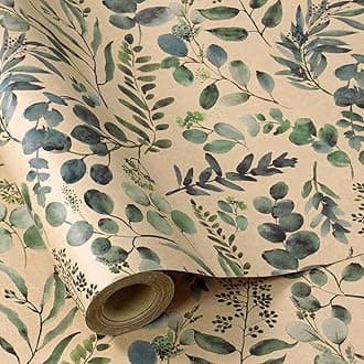 RUSPEPA Eucalyptus Leaf Gift Wrapping Paper, 17 Inches x 32.8 Feet, Mini Roll, Kraft Wrapping Paper Roll for Women, Spring, Summer, Wedding and Birthday
