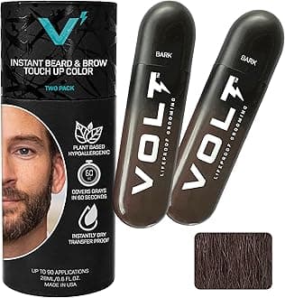 VOLT Grooming Instant Beard Color ECO 2 Pack Refill - Smudge and Water Resistant Quick Drying Brush on Color for Beards, Mustaches, and Eyebrows, Bark (Dark Brown)