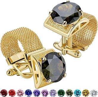 Birthstone Gold Tone Cufflinks for Men with Chain Shirt cuff links Wedding Business Birthday Christmas Gifts for Men