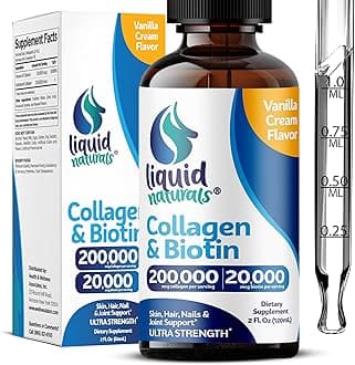 Liquid Collagen and Biotin, 2 Fl. Oz, Ultra-Strength Collagen Supplements for Women, Keto Friendly Biotin for Hair Growth Women, Nails, and Skin Vitamins B7 Collageno Peptides – Vanilla Flavor