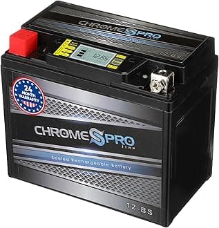 Chrome Pro YTX12-BS iGel Maintenance Free Replacement Battery with Digital Display for ATV, Motorcycle, Scooter, and UTV: 12 Volts, 1.2 Amps, 10Ah, Nut and Bolt (T3) Terminal