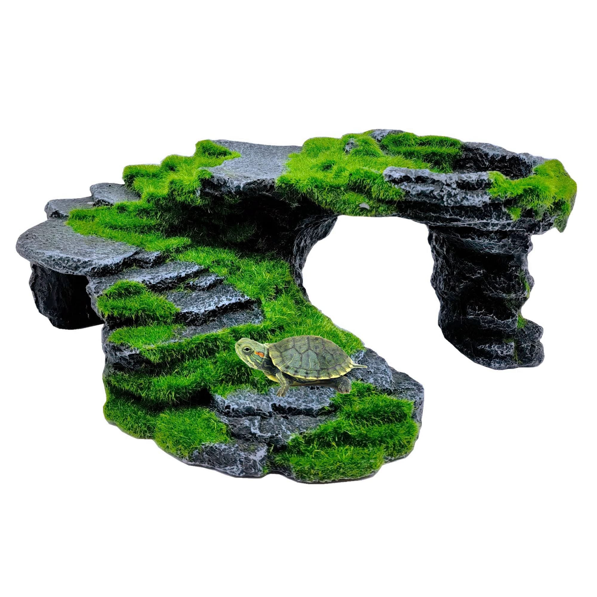 M2cbridge Reptile Hide Resting Step Ledge Cave Hideout Turtle Basking Platform – Great for Reptiles, Amphibians, and Fish (Moss Step Ledge B)