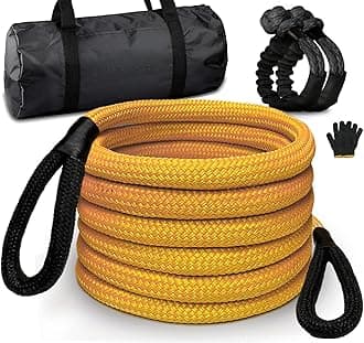 7/8" x 30ft Tow Rope, 4x4 Kinetic Recovery Rope Kit with 2 Shackle Ropes, Heavy-Duty Vehicle Recovery Rope for Truck, SUV, ATV Off Road, High-Visibility