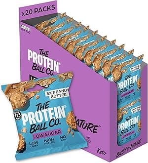 The Protein Ball Co Peanut Butter Low Sugar Protein Balls - Keto Friendly Snacks, Gluten-Free, Low Carb, Low Calorie Snacks - Healthy Energy Balls, Box of 20 Bags