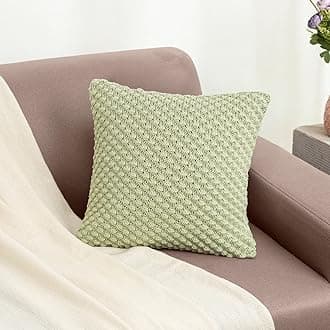 haus & kinder Decorative Embroidered Cushion Covers Pack of 2 | Desert Sage | Knitted Decorative Bubble Knit Cushion Cover for Sofa Living Room | 16 X 16 | 100% Cotton 210TC