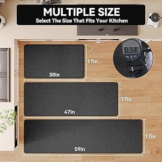 YDKGL Kitchen mats for Floor Water and Oil Absorbent Runner Rugs for Kitchen, Kitchen Mat in Front of Sink,Non-Slip Kitchen Rugs,Durable Imitation Linen Kitchen Rug Black 17x30+17x59