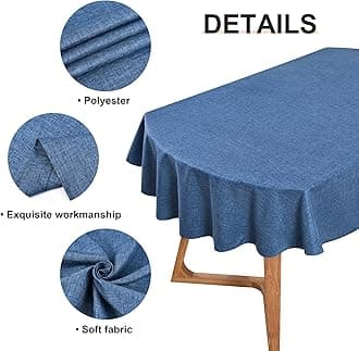 Wolkemer Faux Linen Oval Tablecloth Heavy Duty Wrinkle Resistant Fabric Table Cloths 60 x 84 Inch Navy Blue Farmhouse Rustic Table Cover for Kitchen Dining Indoor Outdoor Tabletop Decoration