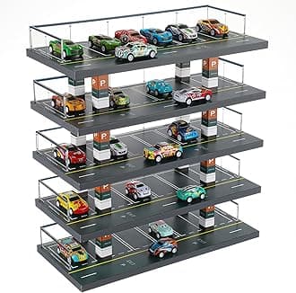 Storage Display Garage for Hot Diecast Wheels Toy Car Parking Garage Diorama Freestanding Storage Display Case for 1/64 Scale Diecast with 5 Levels 30 Spots Maximum 50 Cars