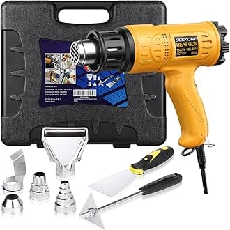 SEEKONE Heat Gun 1800W Heavy Duty Hot Air Gun Kit With Carry Case Variable Temperature Control 122℉-1112℉（50℃- 600℃） Overload Protection with 4 Nozzles for Crafts, Shrinking PVC, Stripping Paint