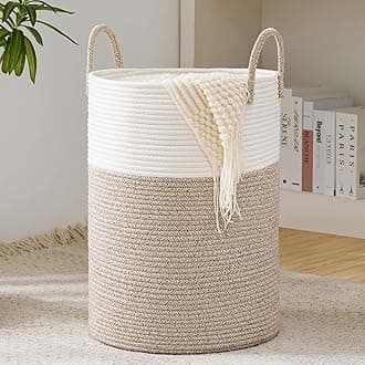 YOUDENOVA Woven Rope Laundry Hamper Basket, 58L Tall Laundry Basket, Baby Nursery Hamper for Blanket Storage in Bedroom-Large-Brown