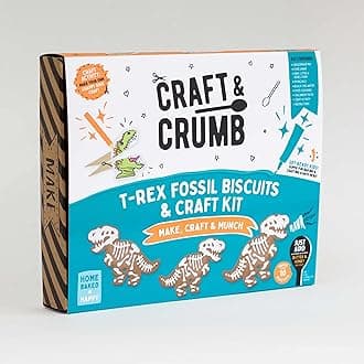 Craft & Crumb Dinosaur T Rex Fossil Baking & Decorating Kit - Summer Activity Kit for Kids Aged 3+ - With Pre-Measured Gingerbread Cookie Mix, Icing, Cookie Cutter, Dino Puppet Art Activity & More