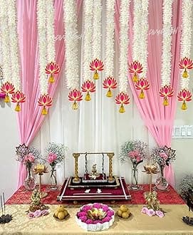 Divyakosh Wood Lotus Hanging 11 Pcs, Artificial Flowers Handmade Wall Decoration for Diwali & Festival Decoration, 30 Inch Each, Multicolor