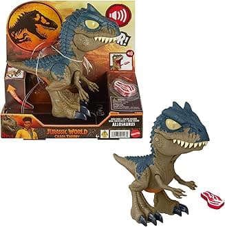 Mattel ​Jurassic World: Netflix Chaos Theory - Chomp Chomp - Mega Roar Allosaur, Dinosaur with Sounds and Jaws Opening by Pulling the Paw - Roar More and More Loud and Fun, 4+ Years, HVB45